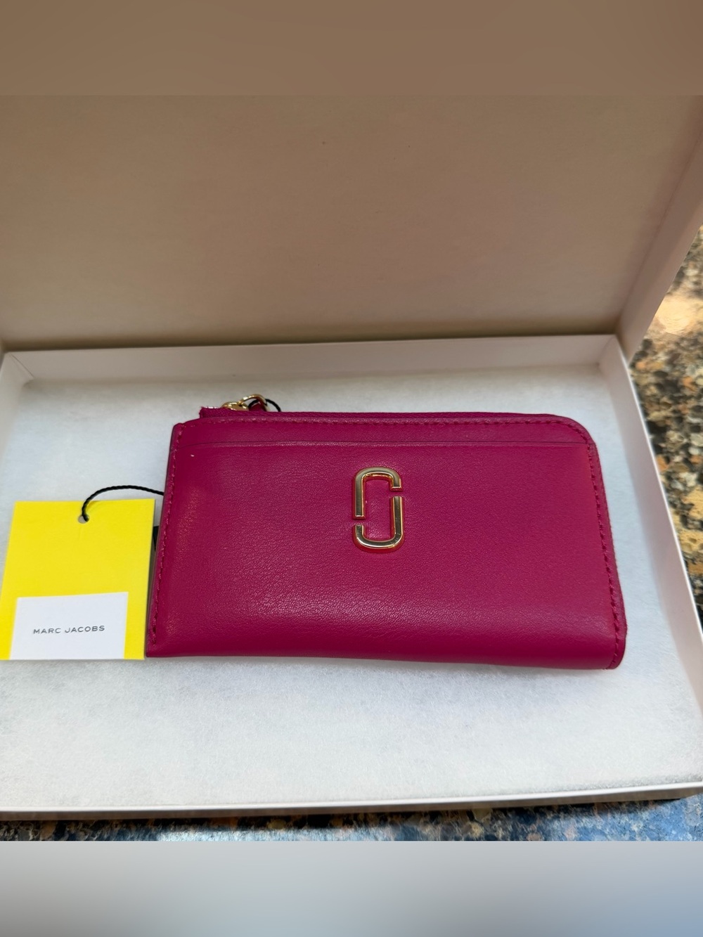 Marc Jacobs Fuchsia Leather Zip Card Wallet with Gold Double-J Logo